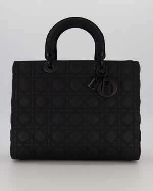 Christian Dior Black Ultramatte Large Lady Dior Bag in Lambskin Leather With Black Metal Hardware