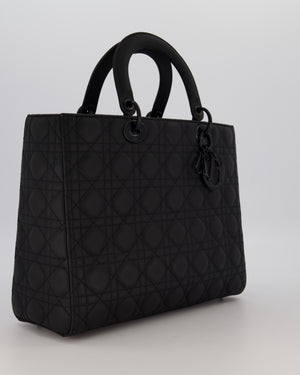 Christian Dior Black Ultramatte Large Lady Dior Bag in Lambskin Leather With Black Metal Hardware