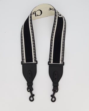 Christian Dior Black Ecru Canvas Guitar Bag Strap with Black Metal Hardware & Black Leather