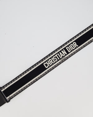 Christian Dior Black Ecru Canvas Guitar Bag Strap with Black Metal Hardware & Black Leather