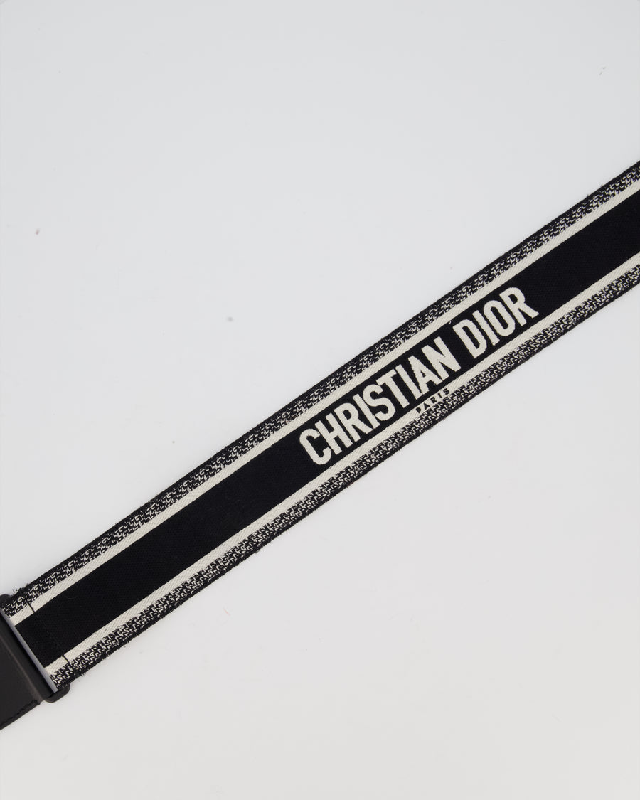 Christian Dior Black Ecru Canvas Guitar Bag Strap with Black Metal Hardware & Black Leather