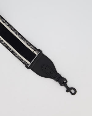 Christian Dior Black Ecru Canvas Guitar Bag Strap with Black Metal Hardware & Black Leather