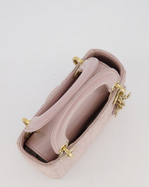 Christian Dior Mini Lady Dior Bag in Pearlescent Pink Lambskin Leather with Champagne Gold Hardware