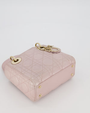Christian Dior Mini Lady Dior Bag in Pearlescent Pink Lambskin Leather with Champagne Gold Hardware