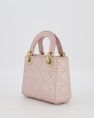 Christian Dior Mini Lady Dior Bag in Pearlescent Pink Lambskin Leather with Champagne Gold Hardware