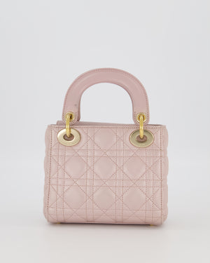 Christian Dior Mini Lady Dior Bag in Pearlescent Pink Lambskin Leather with Champagne Gold Hardware