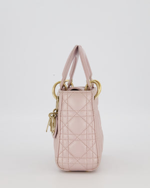 Christian Dior Mini Lady Dior Bag in Pearlescent Pink Lambskin Leather with Champagne Gold Hardware