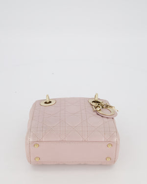 Christian Dior Mini Lady Dior Bag in Pearlescent Pink Lambskin Leather with Champagne Gold Hardware