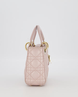 Christian Dior Mini Lady Dior Bag in Pearlescent Pink Lambskin Leather with Champagne Gold Hardware