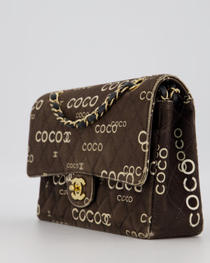 Chanel Vintage Black Medium Double Flap Bag in Canvas Coco Logo Detail with 24K Gold Hardware