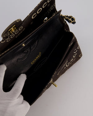 Chanel Vintage Black Medium Double Flap Bag in Canvas Coco Logo Detail with 24K Gold Hardware