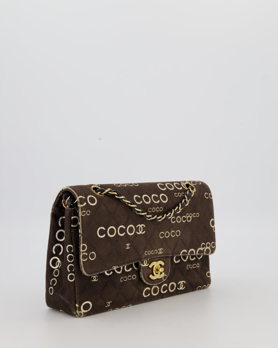 Chanel Vintage Black Medium Double Flap Bag in Canvas Coco Logo Detail with 24K Gold Hardware
