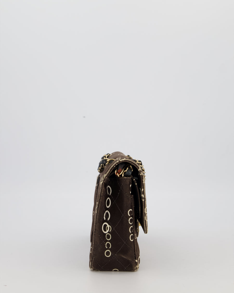 Chanel Vintage Black Medium Double Flap Bag in Canvas Coco Logo Detail with 24K Gold Hardware