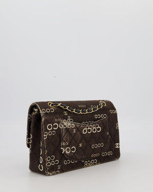 Chanel Vintage Black Medium Double Flap Bag in Canvas Coco Logo Detail with 24K Gold Hardware