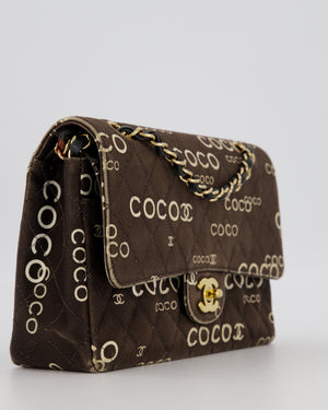 Chanel Vintage Black Medium Double Flap Bag in Canvas Coco Logo Detail with 24K Gold Hardware