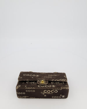 Chanel Vintage Black Medium Double Flap Bag in Canvas Coco Logo Detail with 24K Gold Hardware