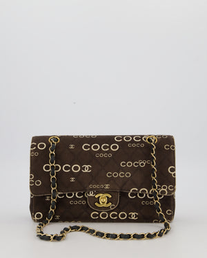 Chanel Vintage Black Medium Double Flap Bag in Canvas Coco Logo Detail with 24K Gold Hardware