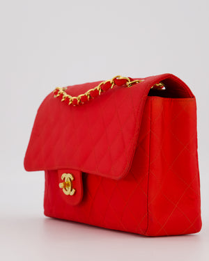 Chanel Red Vintage Medium Classic Single Flap Bag in Satin Material with 24K Gold Hardware