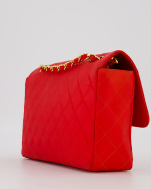 Chanel Red Vintage Medium Classic Single Flap Bag in Satin Material with 24K Gold Hardware