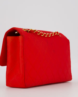 Chanel Red Vintage Medium Classic Single Flap Bag in Satin Material with 24K Gold Hardware