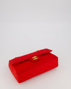 Chanel Red Vintage Medium Classic Single Flap Bag in Satin Material with 24K Gold Hardware