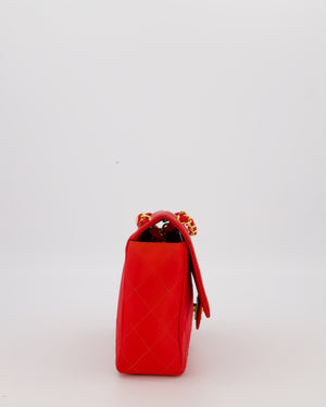 Chanel Red Vintage Medium Classic Single Flap Bag in Satin Material with 24K Gold Hardware