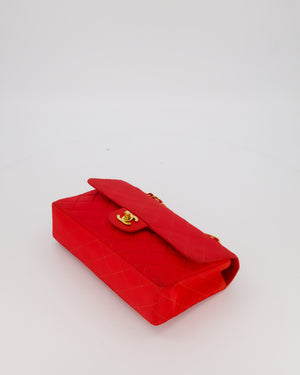 Chanel Red Vintage Medium Classic Single Flap Bag in Satin Material with 24K Gold Hardware