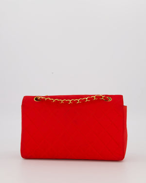 Chanel Red Vintage Medium Classic Single Flap Bag in Satin Material with 24K Gold Hardware