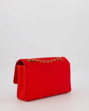 Chanel Red Vintage Medium Classic Single Flap Bag in Satin Material with 24K Gold Hardware