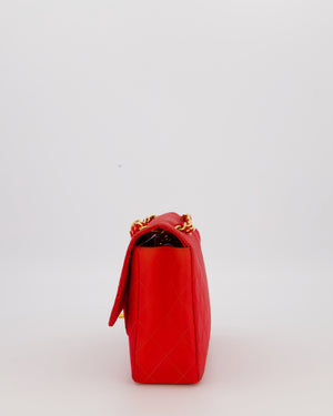 Chanel Red Vintage Medium Classic Single Flap Bag in Satin Material with 24K Gold Hardware
