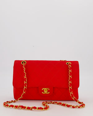 Chanel Red Vintage Medium Classic Single Flap Bag in Satin Material with 24K Gold Hardware