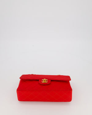 Chanel Red Vintage Medium Classic Single Flap Bag in Satin Material with 24K Gold Hardware