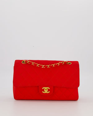 Chanel Red Vintage Medium Classic Single Flap Bag in Satin Material with 24K Gold Hardware