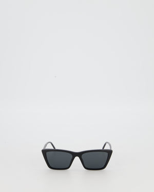 Saint Laurent Black Mica Thin Cat Eye Sunglasses with Engraved Logo Detail
