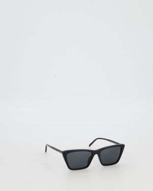 Saint Laurent Black Mica Thin Cat Eye Sunglasses with Engraved Logo Detail