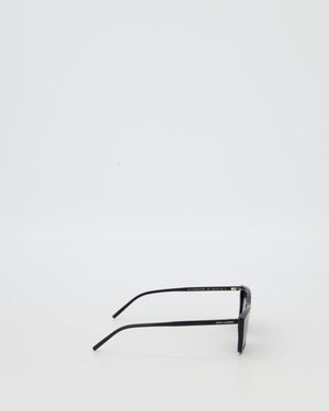 Saint Laurent Black Mica Thin Cat Eye Sunglasses with Engraved Logo Detail