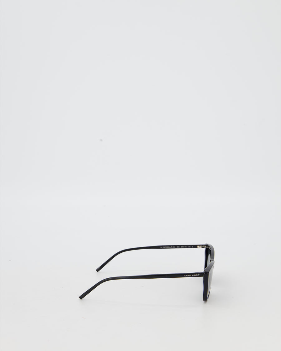 Saint Laurent Black Mica Thin Cat Eye Sunglasses with Engraved Logo Detail
