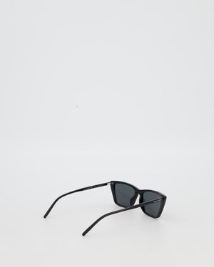 Saint Laurent Black Mica Thin Cat Eye Sunglasses with Engraved Logo Detail