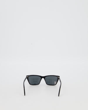 Saint Laurent Black Mica Thin Cat Eye Sunglasses with Engraved Logo Detail
