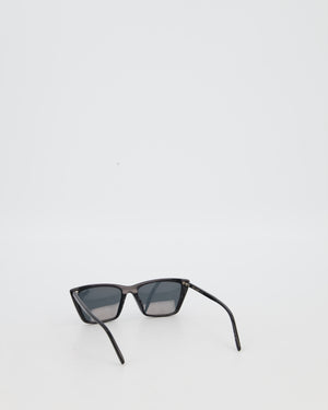 Saint Laurent Black Mica Thin Cat Eye Sunglasses with Engraved Logo Detail