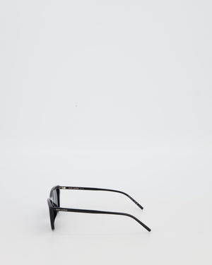 Saint Laurent Black Mica Thin Cat Eye Sunglasses with Engraved Logo Detail