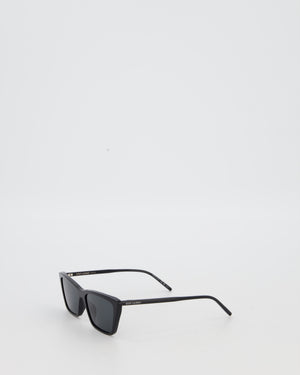 Saint Laurent Black Mica Thin Cat Eye Sunglasses with Engraved Logo Detail