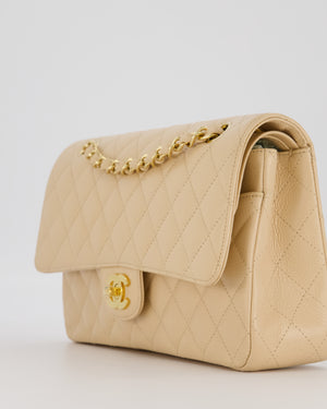 Chanel Medium Classic Double Flap Bag in Beige Clair Caviar Leather with Gold Hardware