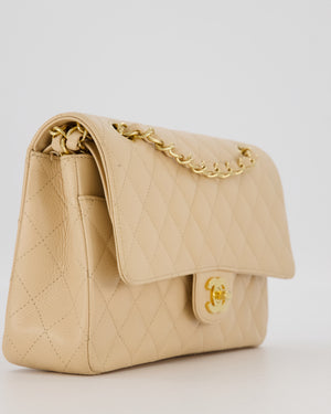 Chanel Medium Classic Double Flap Bag in Beige Clair Caviar Leather with Gold Hardware