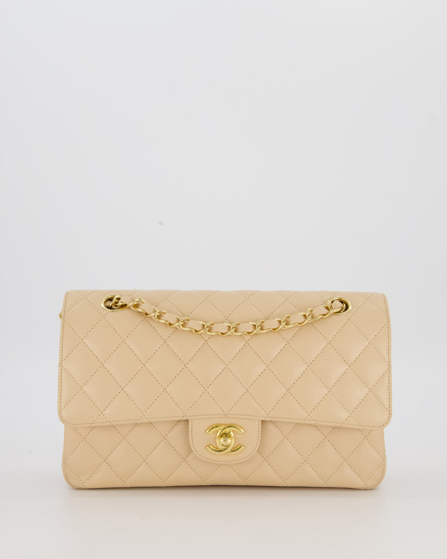 Chanel Medium Classic Double Flap Bag in Beige Clair Caviar Leather with Gold Hardware
