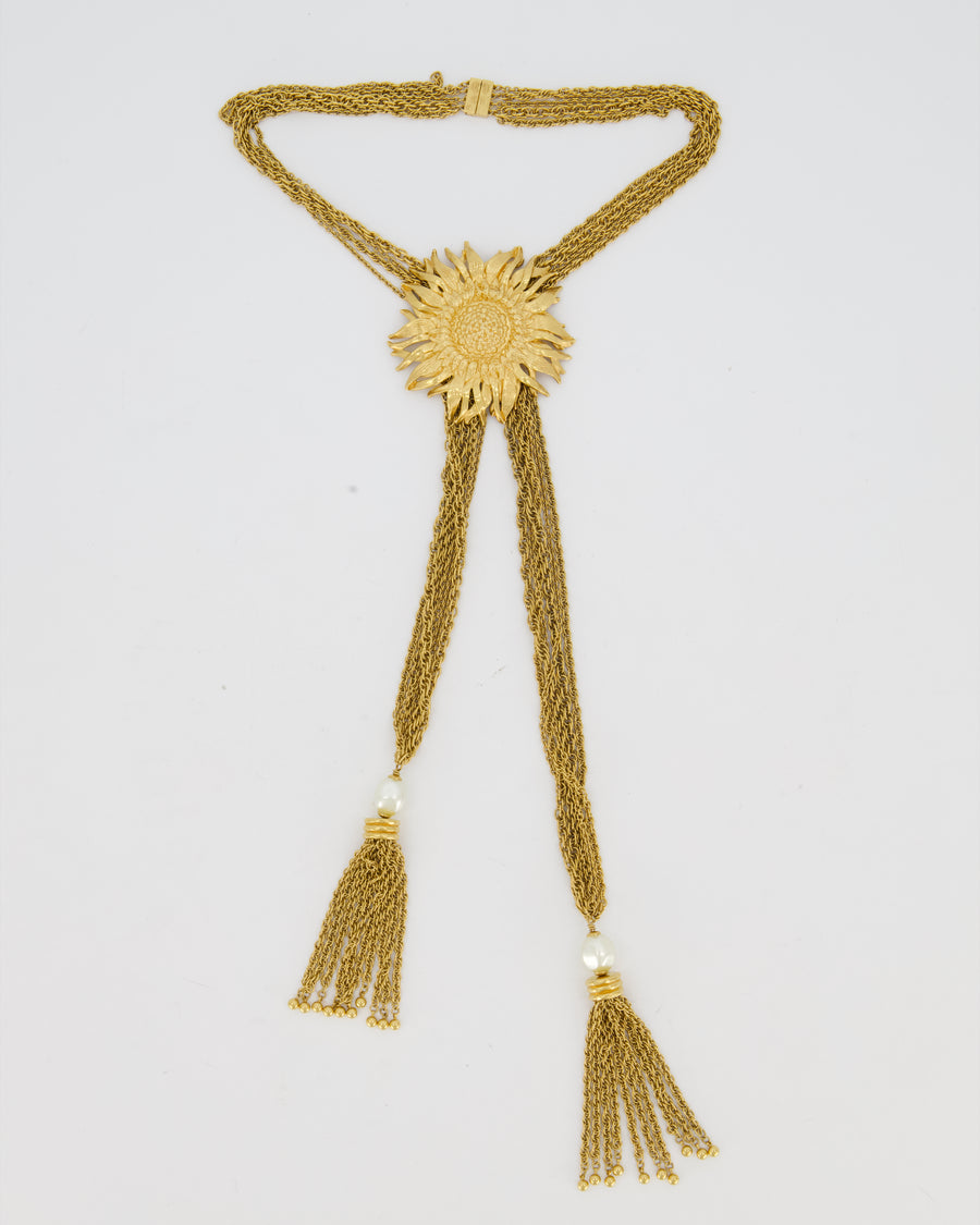 Chloe Gold Lariat Sunflower Pendant Necklace with Tassel Detail RRP £1300