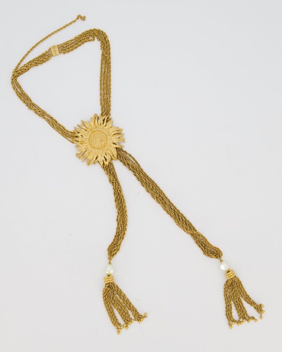 Chloe Gold Lariat Sunflower Pendant Necklace with Tassel Detail RRP £1300