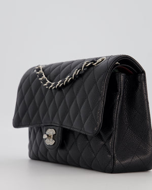 Chanel Black Classic Medium Double Flap Bag in Caviar Leather with Silver Hardware