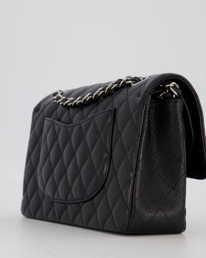 Chanel Black Classic Medium Double Flap Bag in Caviar Leather with Silver Hardware