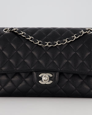 Chanel Black Classic Medium Double Flap Bag in Caviar Leather with Silver Hardware